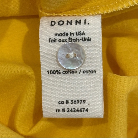 NWT Donni Mandarin Collar Tunic Blouse Medium Yellow Boho Cotton Minimal Coastal - Picture 7 of 8